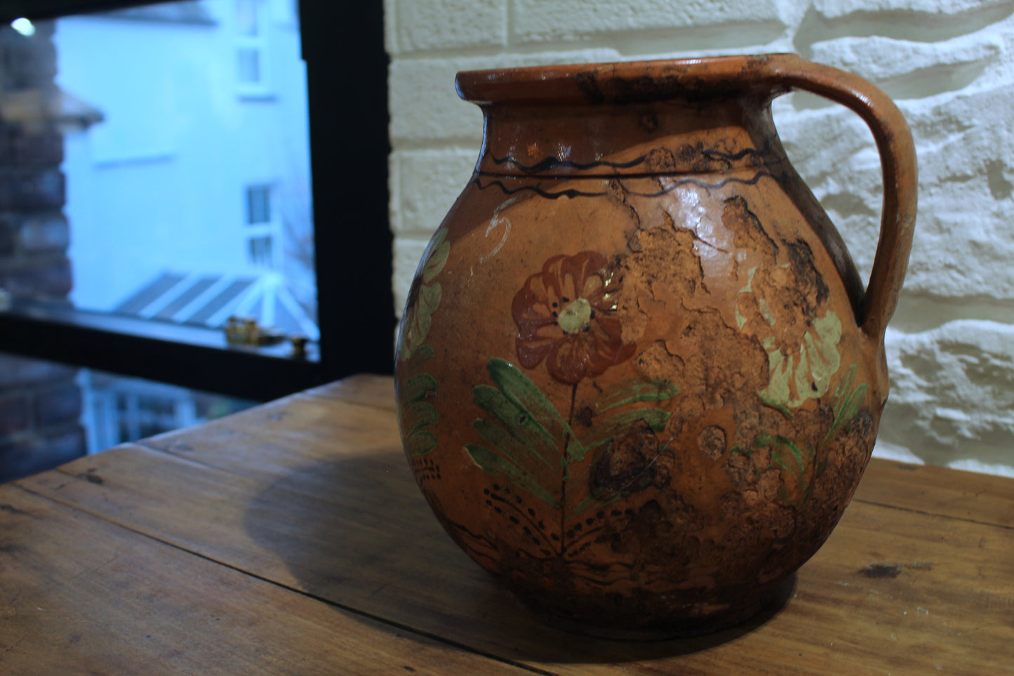 Old Terracotta Floral Jug